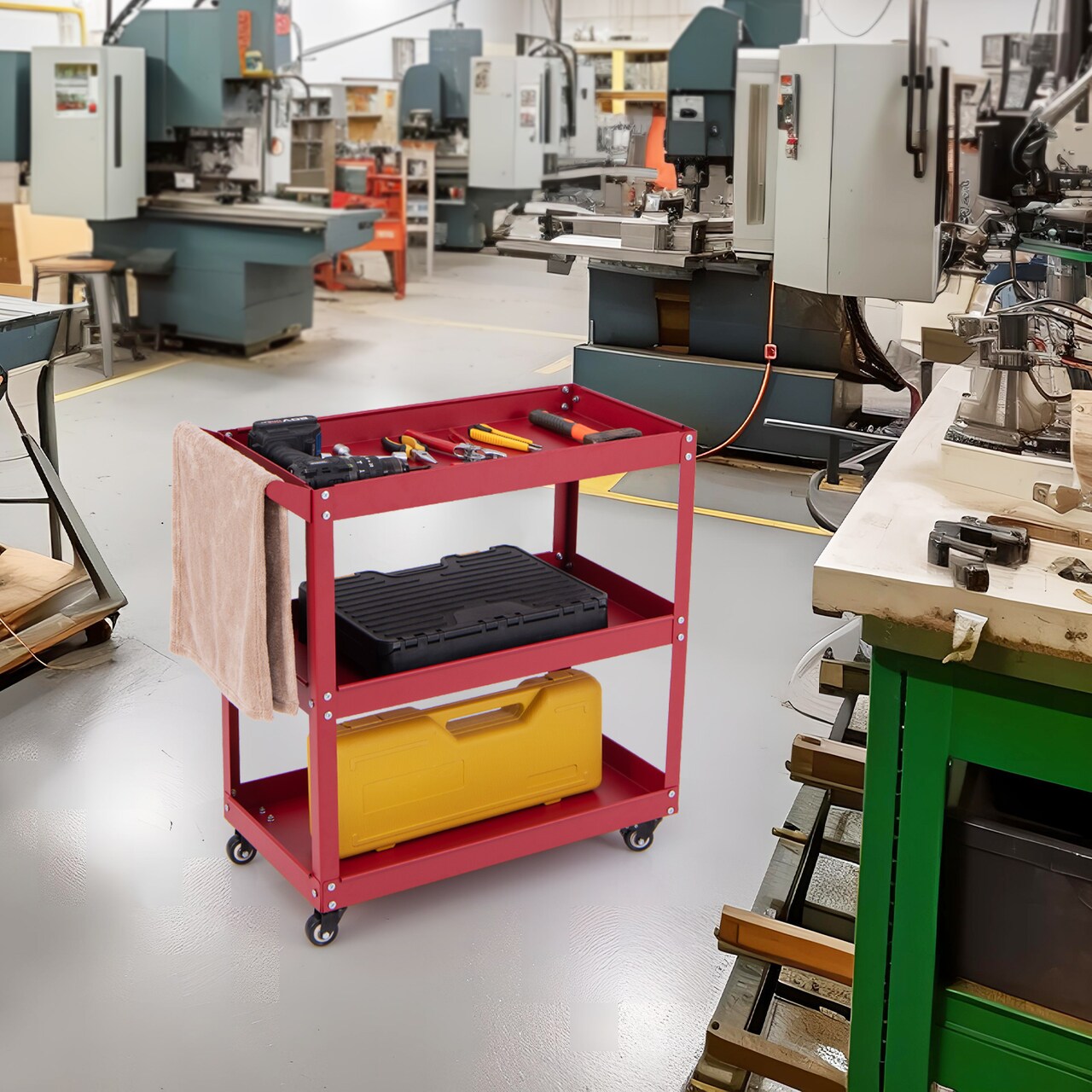 3-Tier Rolling Utility Tool Cart with 3 Large Shelves and 4 Universal Wheels Perfect for Kitchen or Garage